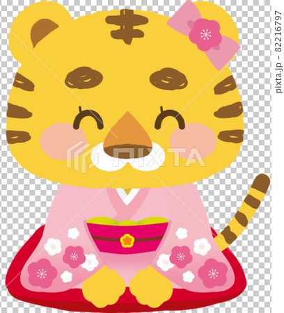 插圖素材：和服萌虎系列，無主線，和服少女笑瞇瞇 82216797