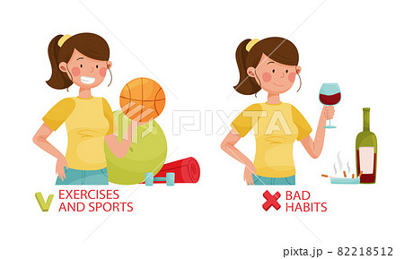Harmful and useful habits for diabetes.... - Stock Illustration [82218512]  - PIXTA
