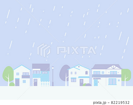 背景素材 街並み 雨の住宅街のイラスト素材