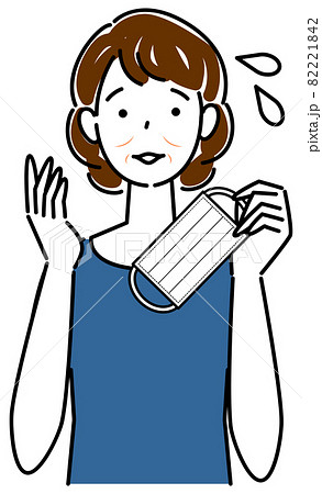 スキンケア マスクの着用が原因で顔のしわやたるみが出来た女性 イラスト シンプル ベクターのイラスト素材