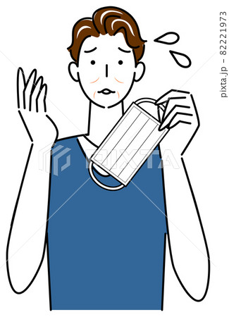 スキンケア マスクの着用が原因で顔のしわやたるみが出来た男性 イラスト シンプル ベクターのイラスト素材