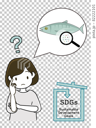 魚の中のマイクロプラスチックについて考えている女の子 Sdgsの取組を分かりやすくイメージ のイラスト素材