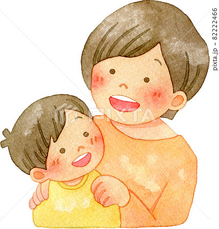 子供の肩に手を置く母親 笑顔 のイラスト素材