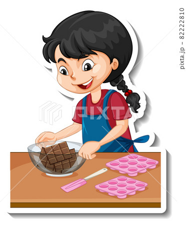 Cartoon charcter sticker a girl with baking equipments 82222810