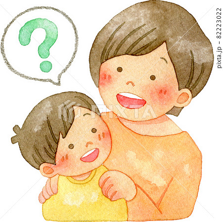 子供の疑問に笑顔で答える母親のイラスト素材