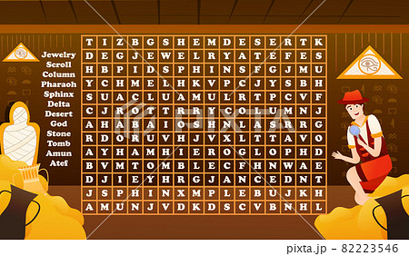 Ancient egypt word search riddle for kids with boy archeologist inside pyramide and mummy Ancient egypt word search riddle for kids with boy archeologist inside pyramide and mummy 82223546