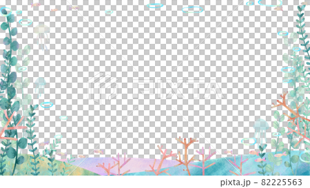Scandinavian cute white background vector frame illustration material of the scenery in the sea and the creatures of the sea 82225563