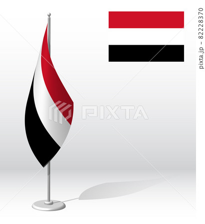 YEMEN flag on flagpole for registration of solemn event, meeting foreign guests. National independence day of YEMEN. Realistic 3D vector on white