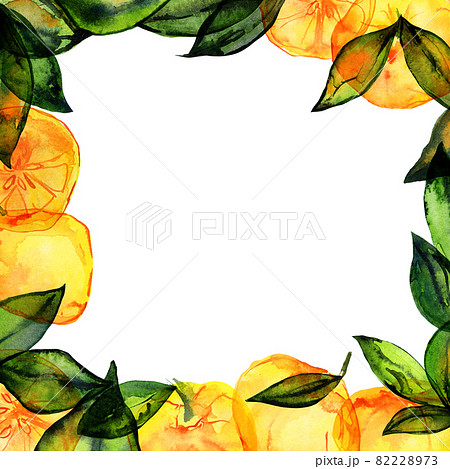 Lemon square frame with hand drawn watercolor 82228973