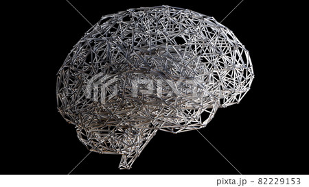Computer generated artificial intelligence. 3d rendering of the shape of the human brain from a wireframe against the backdrop of colored lights Computer generated artificial intelligence. 3d rendering of the shape of the human brain from a wireframe against the backdrop of colored lights 82229153