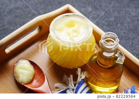 homemade ghee in container on a table , homemade ghee in container on a table , 82229564