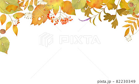 秋の紅葉した葉っぱのオシャレな北欧風ベクターフレームイラスト素材のイラスト素材