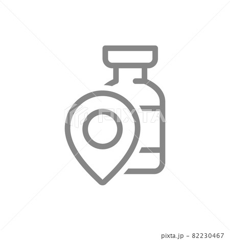 Medical ampoule with location line icon. Population vaccination center, serum, vaccine symbol 82230467