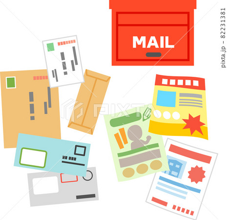 郵便受けとたくさんの郵便物とチラシ 82231381