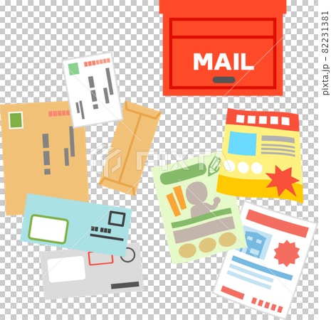 郵便受けとたくさんの郵便物とチラシ 82231381