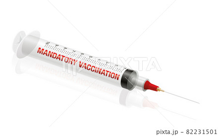 Mandatory vaccination syringe - medical fake product. Isolated vector illustration on white background. Mandatory vaccination syringe - medical fake product. Isolated vector illustration on white background. 82231501