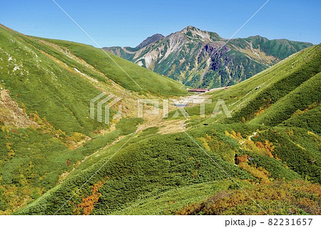 交差する山の線　双六小屋と鷲羽岳 82231657