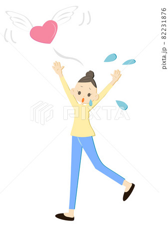 逃げていくハートを追いかける女性のイラスト素材 逃げていくハートを追いかける女性のイラスト素材