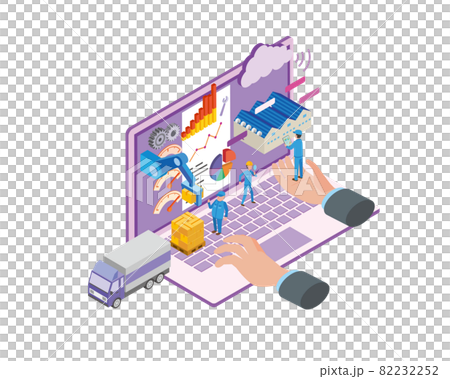 工場のデジタル化のアイソメトリックイラスト 82232252