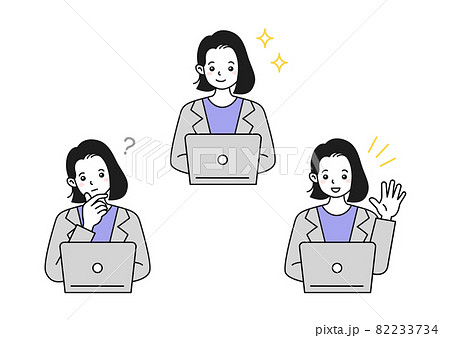パソコンを操作するスーツを着た女性のイラスト素材 パソコンを操作するスーツを着た女性のイラスト素材 82233734