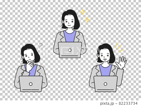 パソコンを操作するスーツを着た女性のイラスト素材 パソコンを操作するスーツを着た女性のイラスト素材 82233734