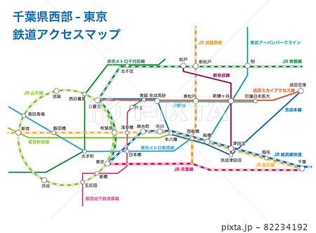 千葉県西部-東京の鉄道路線図のイラスト素材 [82234192] - PIXTA