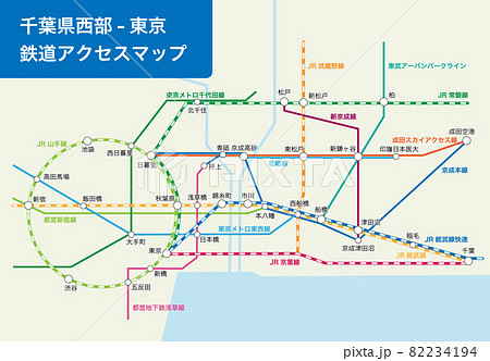 千葉県西部-東京の鉄道路線図 82234194