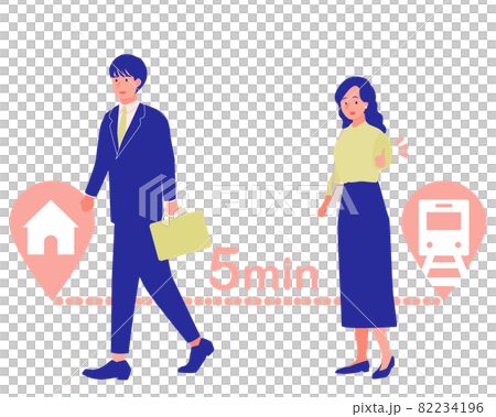 駅から5分の便利な住宅に住む若い男女のイラスト 82234196