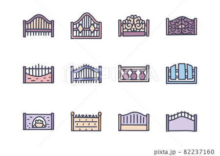 Fence color vector doodle simple icon set Fence color vector doodle simple icon set 82237160