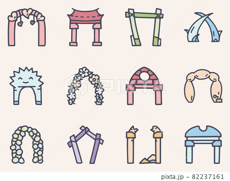 Arches color vector doodle simple icon set 82237161