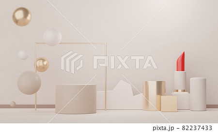 3d Display Podium for product and cosmetic presentation with lipstick and modern geometric. Platform for mock up and showing brand. Minimal clean design. Rendering platform luxury scene. 82237433