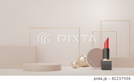3d Display Podium for product and cosmetic presentation with lipstick and modern geometric. Platform for mock up and showing brand. Minimal clean design. Rendering platform luxury scene. 82237436