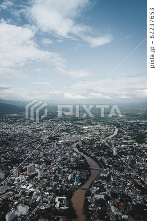 Aerial view , Part of the city with a river running through (Maenam Ping), Chiang mai north of thailang Aerial view , Part of the city with a river running through (Maenam Ping), Chiang mai north of thailang 82237653