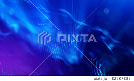 3d rendering background of microworld or sci-fi theme with glowing particles form curved lines, 3d surfaces, grid structures with depth of field, bokeh. Deep blue wave forms 82237885