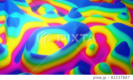 3d rendering. Festive abstract liquid rainbow color gradient background. Abstract wavy pattern on bright glossy surface. Creative backdrop 82237887