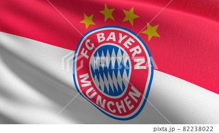 FC Bayern Munich Flag blowing in the wind. Emblem of Football Club FC Premier League. Champion winner in soccer. 3d illustration. Sport team game. FC Bayern Munich Flag blowing in the wind. Emblem of Football Club FC Premier League. Champion winner in soccer. 3d illustration. Sport team game. 82238022