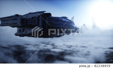 futuristic ship landing on alien planet. Mars surface. 3d rendering. 82238959