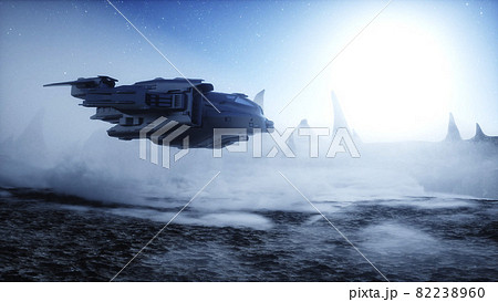 futuristic ship landing on alien planet. Mars surface. 3d rendering. 82238960
