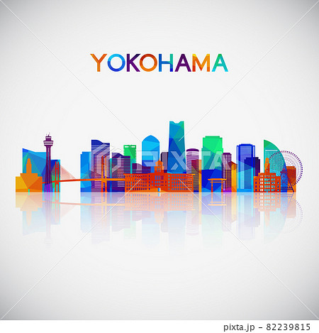 Yokohama skyline silhouette in colorful geometric style. 82239815