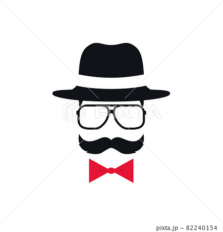 Hipster in hat, glasses and red bow tie. Hipster in hat, glasses and red bow tie. 82240154