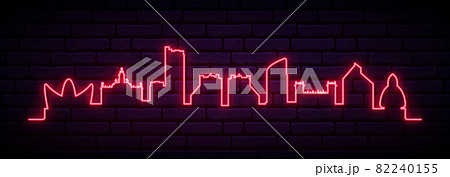 Red neon skyline of Valencia city. Red neon skyline of Valencia city. 82240155