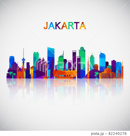 Jakarta skyline silhouette in colorful geometric style.  82240276