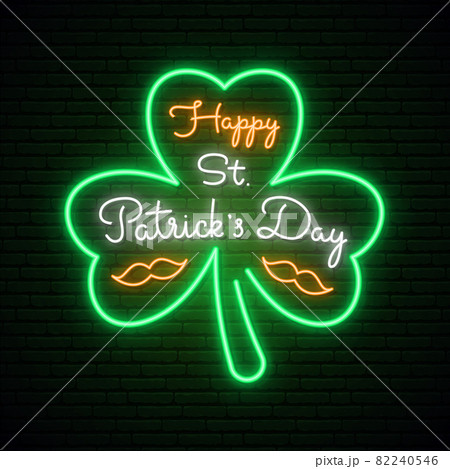 Green shamrock neon signboard.  Green shamrock neon signboard.  82240546
