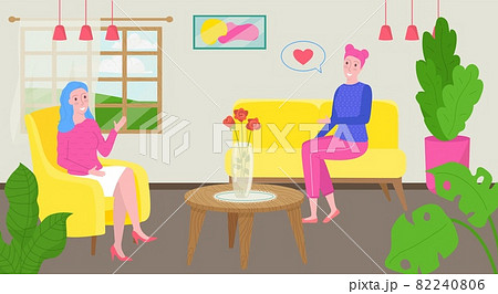 Psychologist talk with patient, vector illustration, psychotherapy for woman character, doctor make psychology session for client. 82240806