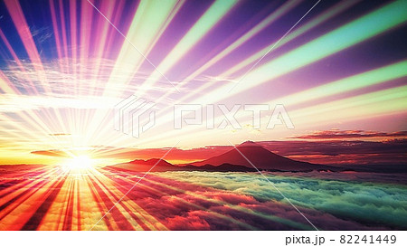 富士山からの日の出のイラストのイラスト素材
