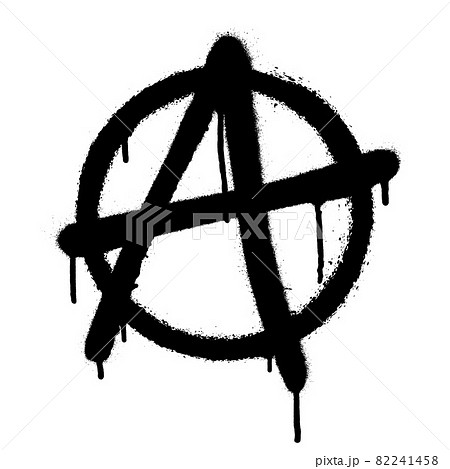 Sprayed anarchy symbol with overspray in black over white. Vector illustration. Sprayed anarchy symbol with overspray in black over white. Vector illustration. 82241458