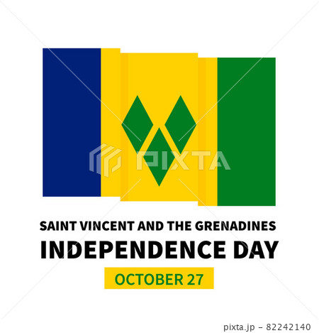 Saint Vincent and the Grenadines Independence Day lettering with flag. National holiday celebrated on October 27. Vector template for typography poster, banner, greeting card, flyer, etc Saint Vincent and the Grenadines Independence Day lettering with flag. National holiday celebrated on October 27. Vector template for typography poster, banner, greeting card, flyer, etc 82242140