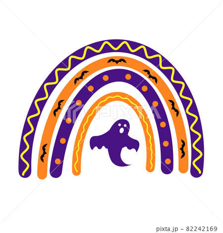 Halloween rainbow with ghost. Cute Halloween clipart. Vector template for banner, poster, greeting card, sticker, kids clothes, etc Halloween rainbow with ghost. Cute Halloween clipart. Vector template for banner, poster, greeting card, sticker, kids clothes, etc 82242169