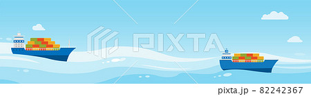 Two cargo ships with cargo are sailing on sea. Sea cargo delivery. 82242367