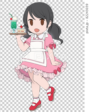 一個精力充沛的女服務員端著一套蛋糕 82243039